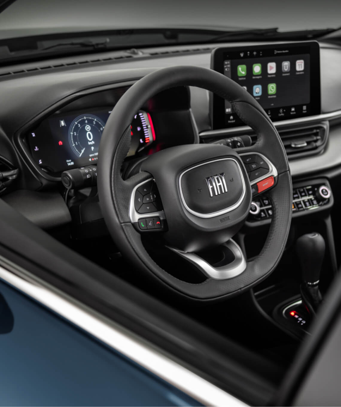 Sistema de aire acondicionado, computadora a bordo y timon con controles de una camioneta Fiat Pulse