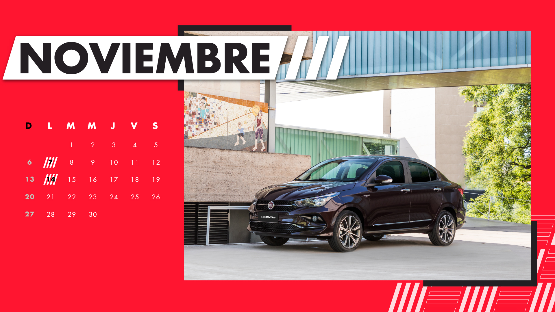 Carro Fiat Cronos color negro, calendario Noviembre 2022